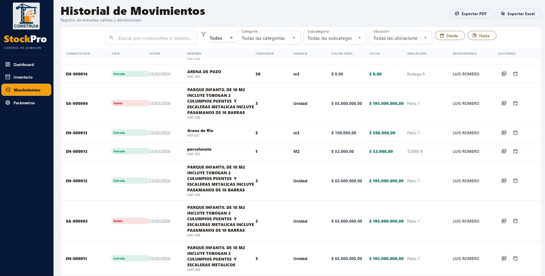 StockPro Movimientos